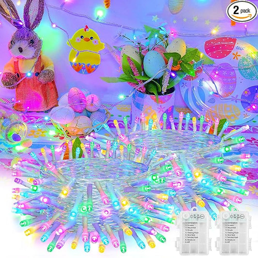 Easter String Lights Battery Operated Pastel with Timer Waterproof 8 Modes 16.4ft 50 LED Easter Decorations for Outdoor Indoor Patio Party Garden Yard Decor