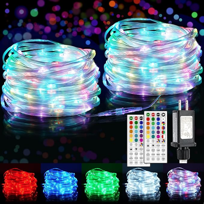 OMIKA 100FT 300 LED Connectable Rope Lights, 24 Color Changing Outdoor String Lights Plug in with Remote, Extendable IP68 Waterproof Fairy Lights for Outside Garden Patio Deck Bedroom Christmas Decor