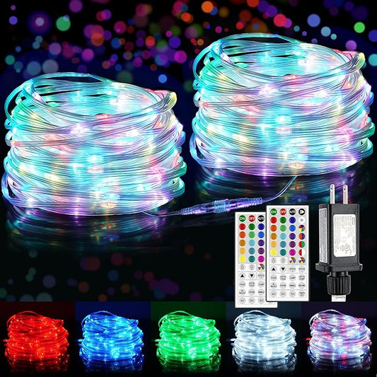 OMIKA 100FT 300 LED Connectable Rope Lights, 24 Color Changing Outdoor String Lights Plug in with Remote, Extendable IP68 Waterproof Fairy Lights for Outside Garden Patio Deck Bedroom Christmas Decor