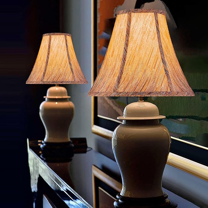 GO&SO Set of 1 Burgundy Vertical Stripe Fabric Bell Lamp Shades 6" Top x 13" Bottom x 10.6" High (Spider) - Handcrafted Medium Lamp Shades for Table & Bedside Lamps Replacement