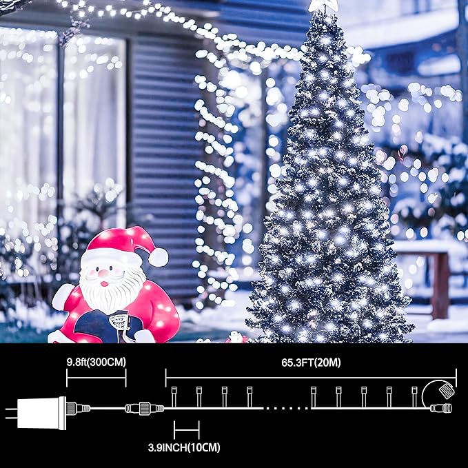 LAMPHOME 66ft Christmas Decorative Mini Lights,200 LED Green Wire Fairy Starry String Lights Plug in, 11 Lighting Modes, for Indoor Outdoor Xmas Tree Wedding Party Decoration (White)
