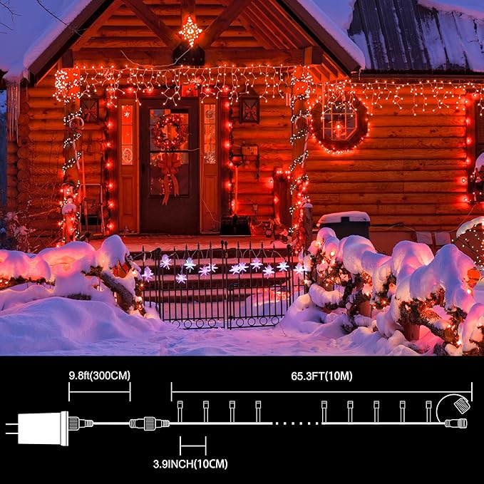 LAMPHOME 33ft 100 LED Red Valentine Lights, Connectable 16 Modes Valentine Room Light Indoor Plug-in, Clear Wire Red Christmas String Light Outdoor Waterproof for Valentine's Day Xmas Bedroom, Party