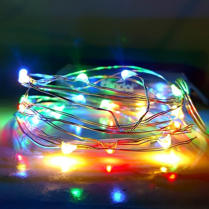 Hometown Evolution, Inc. Multi Colored Battery Operated Fairy Lights - 16.5 Foot 50 LED Fairy Lights on Silver Wire - Waterproof for Indoor and Outdoor Use