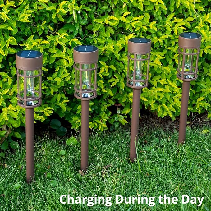 Solar Pathway Lights Outdoor Solar Lights 8 Pack Metal & Glass Design - Waterproof Auto On/Off Bright Long-Lasting Garden Landscape Lighting Walkway Driveway