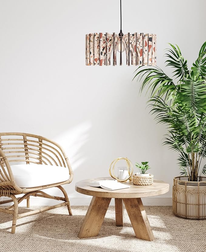 DEZAART Terraco White Fat Umbrella | Wood Pendant Light| Pattern Light Fixture | Mid Century Modern | Handmade Lamp | Ceiling Lamp | Chandelier Lighting