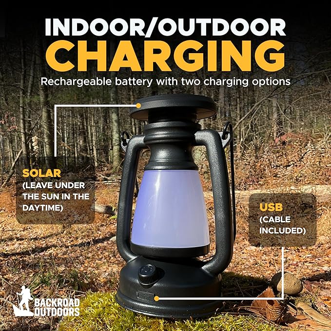 Retro Rechargeable Solar Dimmable USB Camping Lantern Light Hiking Hunting Fishing