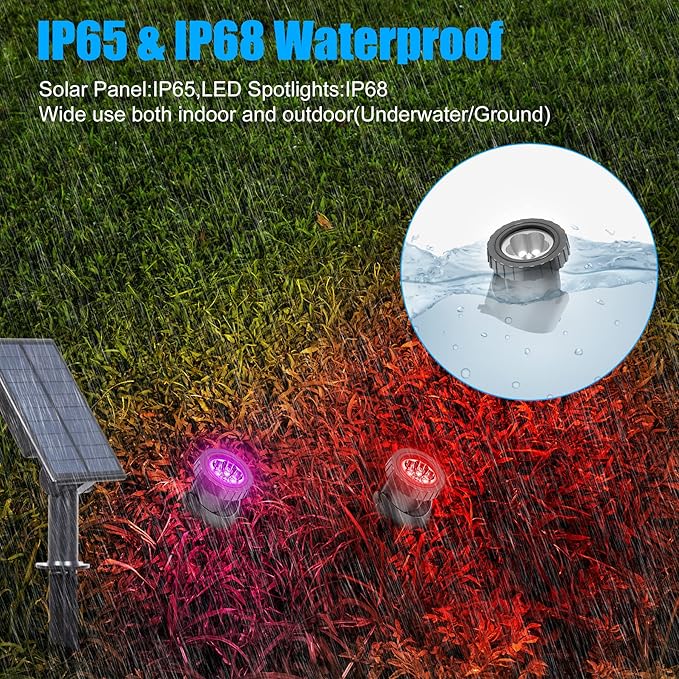 Solar Underwater Pond Lights, Super Bright RGB LED Submersible Pond Light Color Changing Spotlights IP68 Waterproof Fountain Lights for Fish Aquarium Tank Garden Yard Pool (3-in-1)
