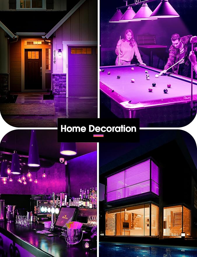 Fulighture Purple Orange Light Bulbs Outdoor [ 4 Pack ] LED A19 Halloween Light Bulbs LED Orange Light 9W (60W Equivalent) - E26 Purple Light Bulb for Porch Colored Christmas Party Home Decor