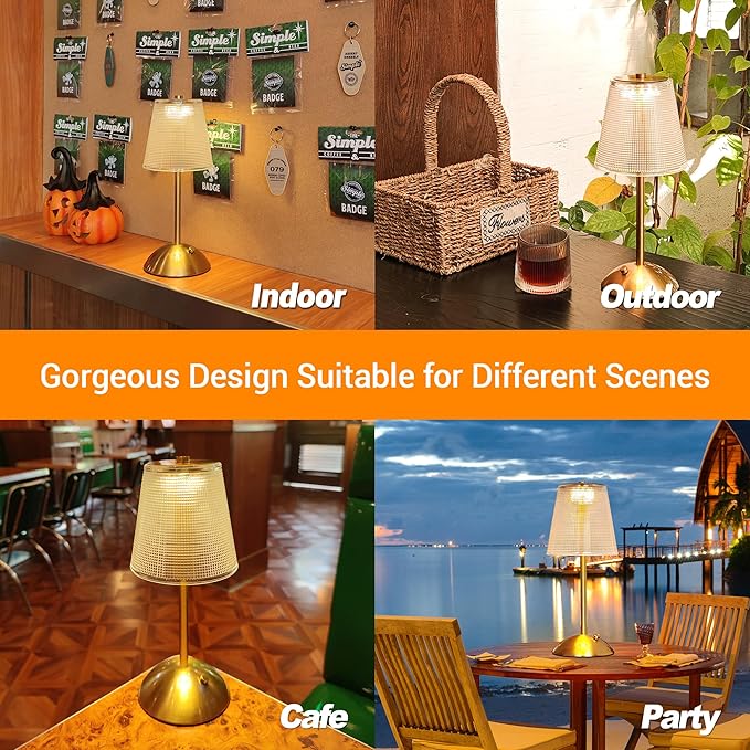 Cordless Table Lamp, 4000mAh Rechargeable Battery Operated Lamp, 3 Color Modes & Stepless Dimmable LED Touch Lamp, Portable Crystal Metal Beside Lamps for Bedroom Restaurant Outdoor(Black)