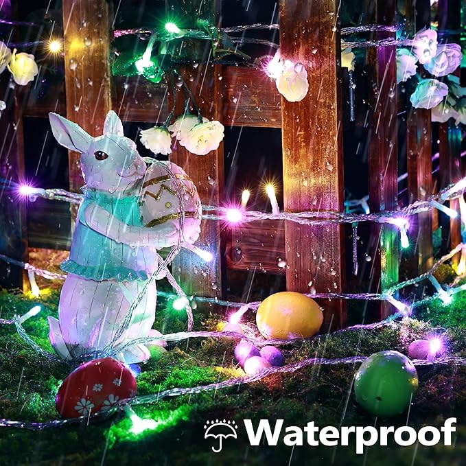 Joomer Easter String Lights 65FT 200 LED String Lights with 8 Modes Timer Connectable Waterproof Plug-in Indoor Outdoor Pastel Fairy lights for Easter Decorations