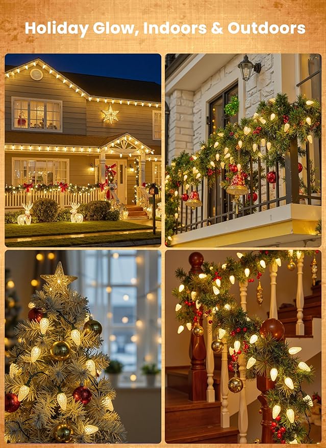 C9 LED Christmas Lights Outdoor, 81 Feet 100 LED String Lights With Timer & 8 Lighting Mode, Waterproof Commercial Grade Extendable for Indoor Outside Roofline Patio Home Xmas Decoration, Warm White