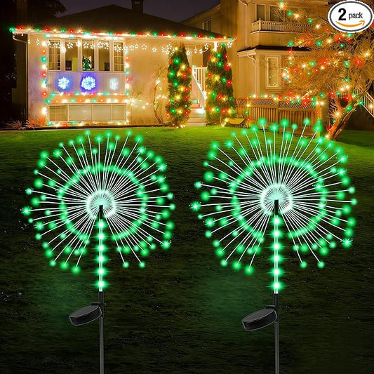2 Pack 250LED Solar Garden Lights Outdoor, Dual Lighting Modes Firework Lights Solar Powered, Waterproof Twinkle Fairy Light Outside for Yard Patio Pathway Christmas Party Decorative(Green)