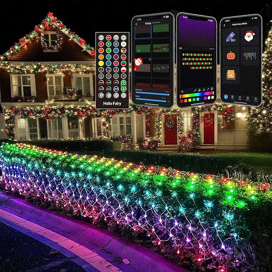 4ft*18ft Outdoor Christmas Net Lights, Smart Mesh Lights for Bushes, Group Control, Waterproof, Color Changing, App/Remote Control, Timer, Dimmer, Holiday Trees, Garden, Xmas Decor