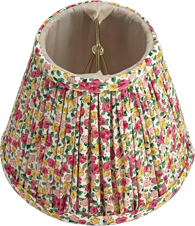 Nelle 3 1/2" Top x 6" Bottom x 5" High x 5" Slant Print Cottage Core Lamp Shade Replacement Small Red Yellow Empire Round Farmhouse Country Traditional Pleated Floral Clip On Candelabra - Springcrest