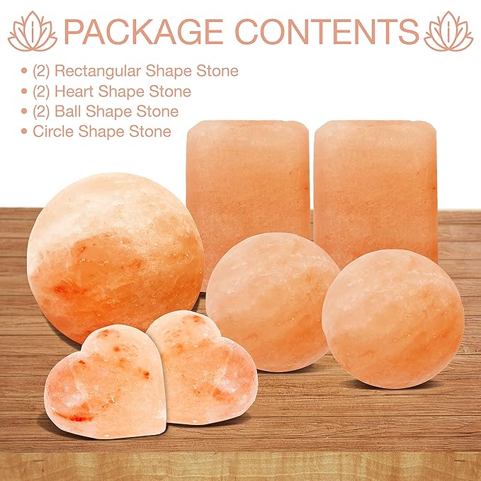 SereneLife Himalayan Rock Salt Massage Stones, 7 Piece Set of Pink Crystals for Spa Healing and Therapy Hand Carved Usable as Detox Heated or Frozen Natural Crystal Deodorant Bar Massaging Scrub Balls