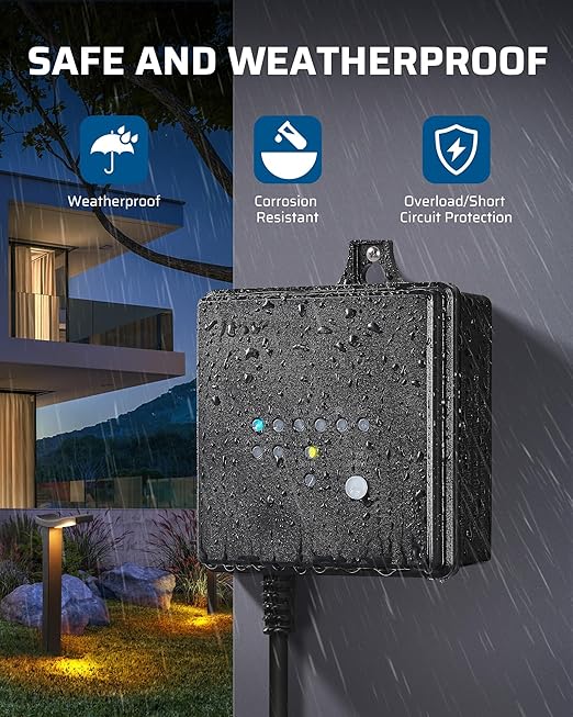 DEWENWILS 60W Low Voltage Landscape Transformer with Remote Control, 120V AC to 12V DC, Dusk to Dawn & Timer, Outdoor Low Voltage Transformer for Spotlight, Garden Light, Pathway Light