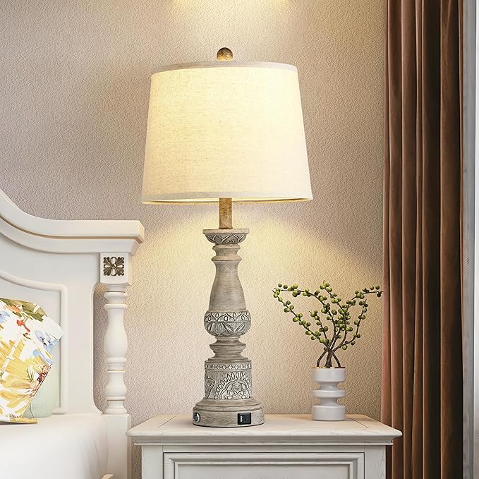 Table Lamps for Living Room Set of 2 Farmhouse Bedroom Lamps with USB C+A Charging Ports Touch Bedside Lamps for Nightstand,2 Bulbs Included