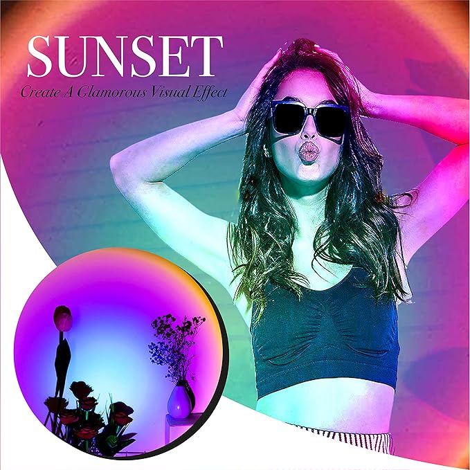 High Speed Sunset Lamp Projector – LED Lights Projector in Sunset, Red Sunset and Rainbow – Adjustable Sunset Projection Lamp with Integrated LED Chip – Professional and Amateur Photoshoots (Rainbow)