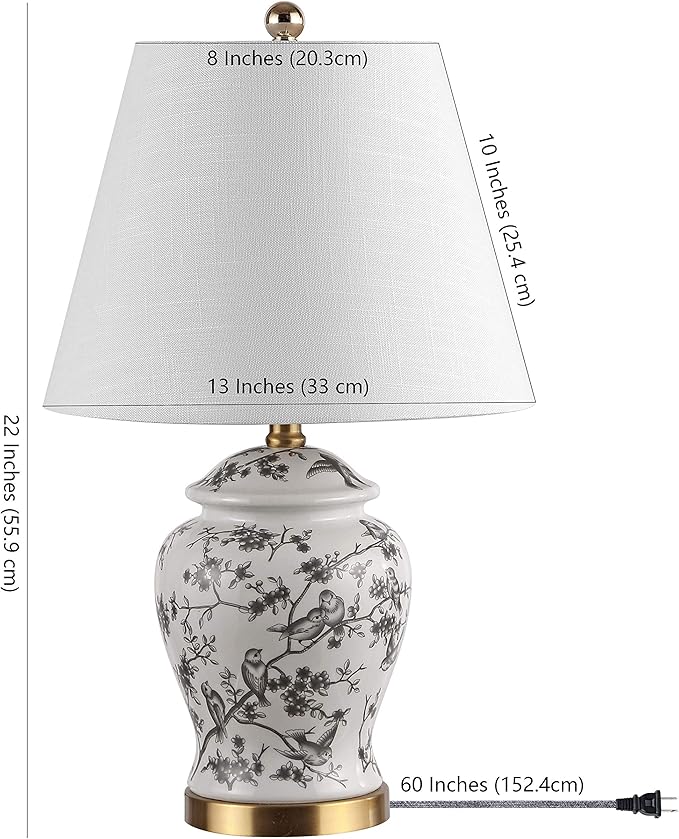 JONATHAN Y JYL3005C Penelope 22" Chinoiserie Classic LED Table Lamp Cottage Traditional Bedside Desk Nightstand for Bedroom Living Room Office College Bookcase LED Bulb Included, Gray/White