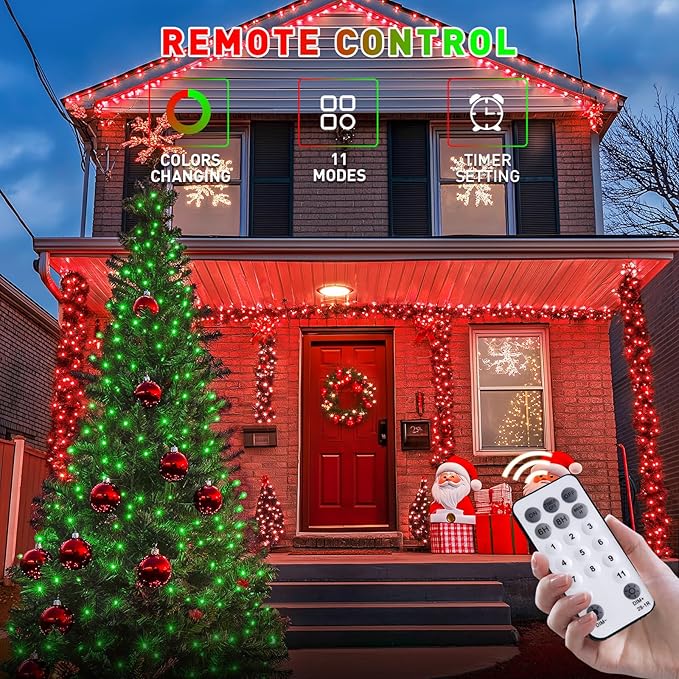 JMEXSUSS 200 LED Christmas Lights Outdoor, 66ft Red and Green String Lights with Remote, Connectable Waterproof Color Changing Christmas Lights for Party Yard Halloween Xmas Decor