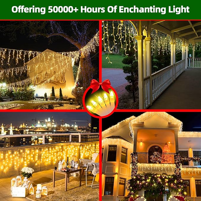 648 LED Outdoor Christmas Lights with 144 Drops, 66ft ChristmasLights with 8 Modes Timer, Christmas Twinkly Lights Waterproof for Indoor Eaves Yard Room Holiday Wedding Party Decor Warm White