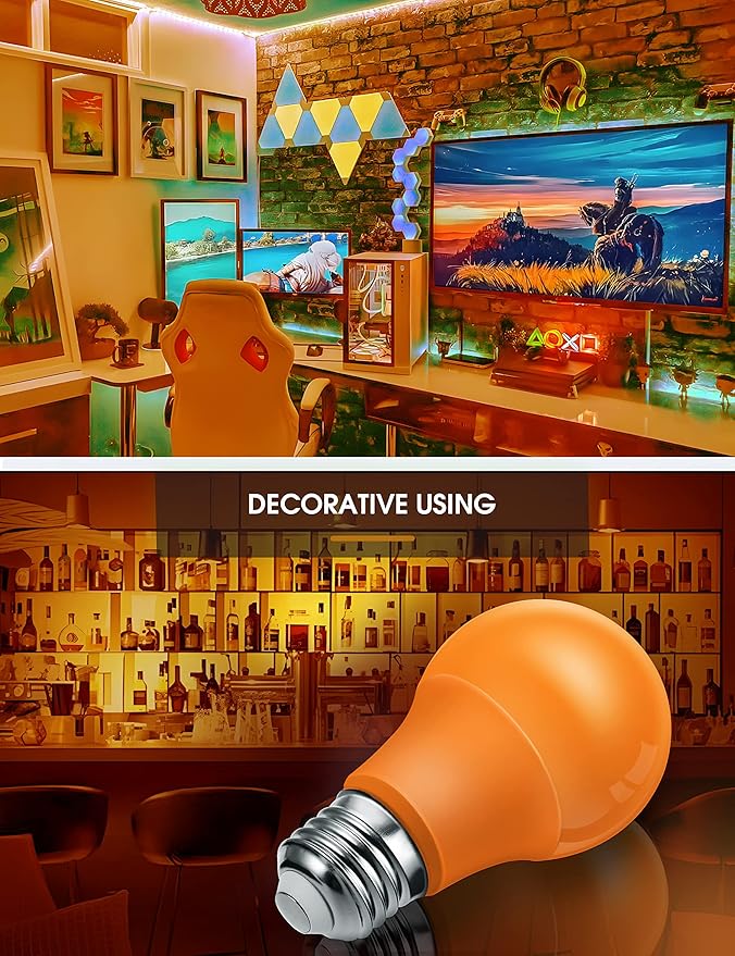 L LOHAS LED Halloween Orange Purple LED Light Bulbs Outdoor [4-Pack], 9W(60W Equivalent) A19 Orange Purple Colored Light Bulb Indoor, E26 Base, Not-Dim
