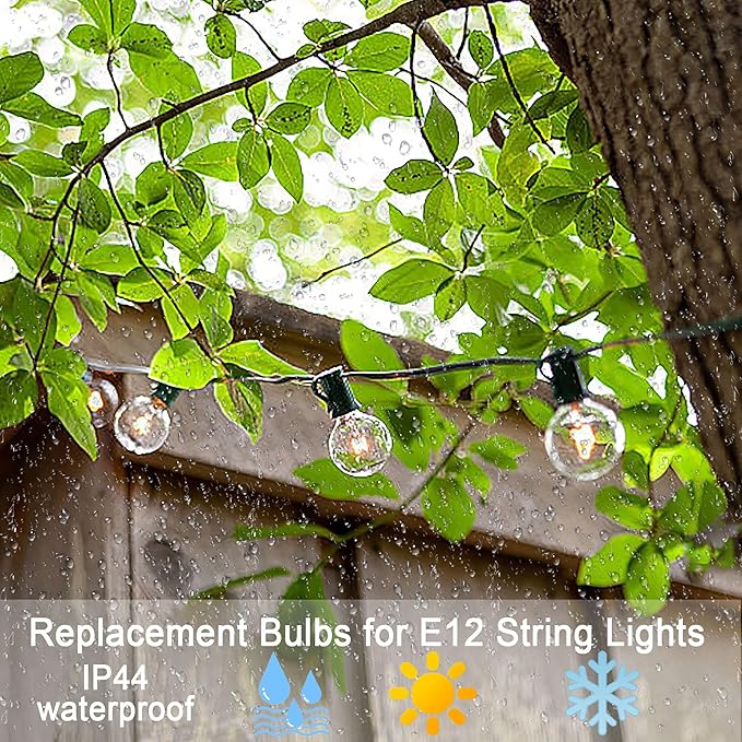 G40 LED Replacement Light Bulbs, E12 Shatterproof 1.5In LED Globe Bulbs for Outdoor String Lights, 1W Equvalent to 5 W Incandescent Edison Light Bulbs, 2200k Warm White （50 Pack ）
