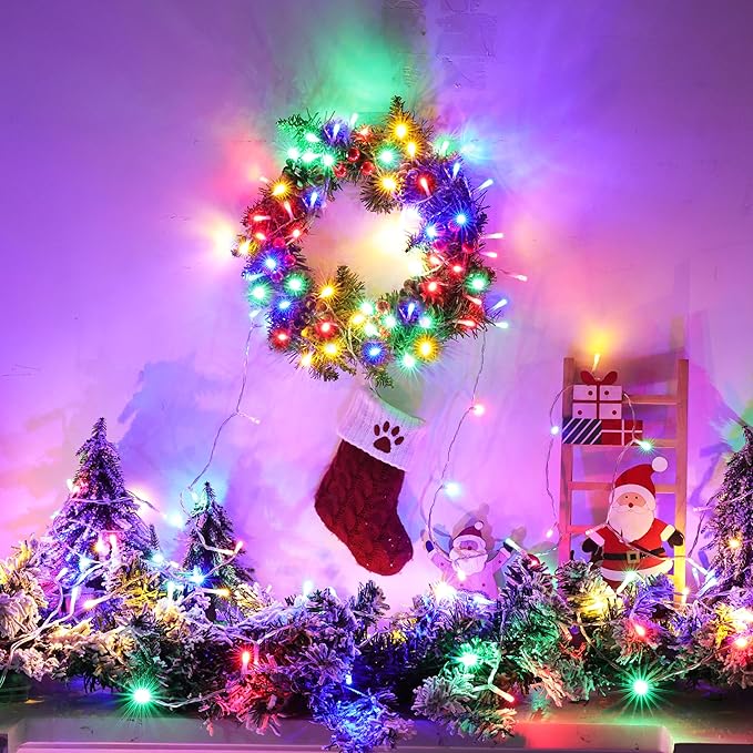 Lomotech Battery Operated Christmas Lights - 4 Pack Total 66ft 200LEDs String Lights 8 Modes Waterproof with Timer for Home, Garden, Party, Holiday, Tree Decoration (Clear Wire, Multicolor)