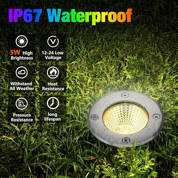 Yahenda 16 Sets Low Voltage Landscape Lights 5W LED Warm White Outdoor Waterproof Deck Lights with Connectors, 12V-24V In-Ground Pathway Lighting for Garden Yard Driveway Patio Walkway