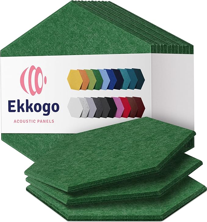 Acoustic Panels 12-Pack Soundproof Wall Panels 12"X10.4"X0.4" Sound Panels High Density Sound Dampening Panels - [Dark Green Hexagon]