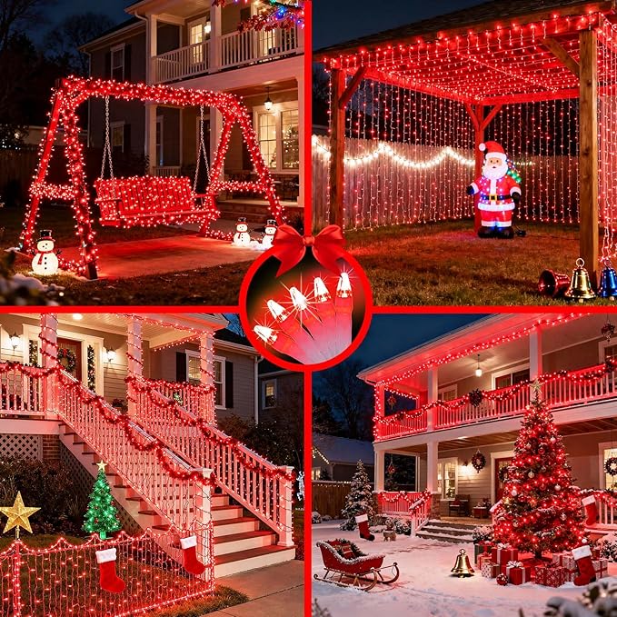 1500 LED 470FT Christmas String Lights Outdoor, 12 Pro Modes and Timer Memory & Brightness, Plug in Waterproof Clear Wire Twinkle Light for for Xmas Yard Tree Wedding Party Decor (Red)