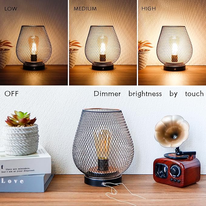 JHY DESIGN Dimmable Touch Bedside Table Lamp Rechargeable Battery Powered Lamp with LED Bulb Cordless Accent Lamp for Weddings Parties Patio Events for Indoors Outdoors(Metal Base, Bronze Egg)