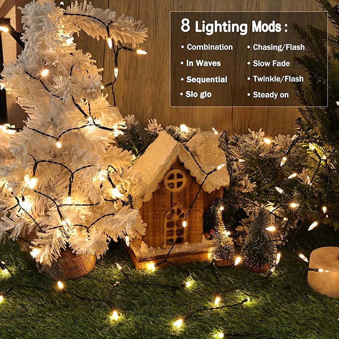 Lomotech Battery Operated Christmas Lights - 4 Pack Total 66ft 200LEDs Mini String Lights 8 Modes Waterproof with Timer for Home, Garden, Party, Holiday, Tree Decoration (Green Wire, Warm White)