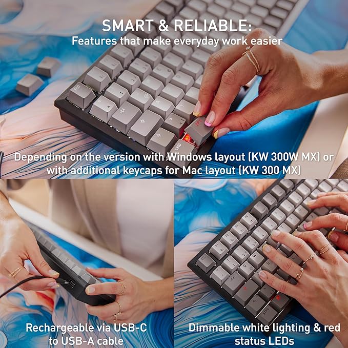 Cherry KW 300 MX Black Mechanical Keyboard | Compact hot-swappable | Sound-Proofed housing | Multi Connection | MX2A Brown Switches