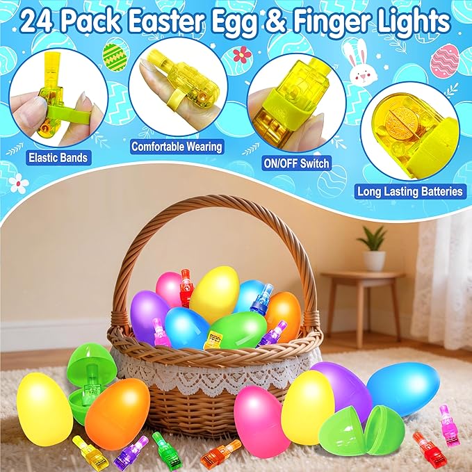 24 Pack Easter Eggs Fillers, Animal Astronaut Easter Finger Light for Kids, Glow in the Dark Easter Eggs Bulk Hunt Toy Prizes, Basket Stuffers Party Favor for Kids Boys Girls