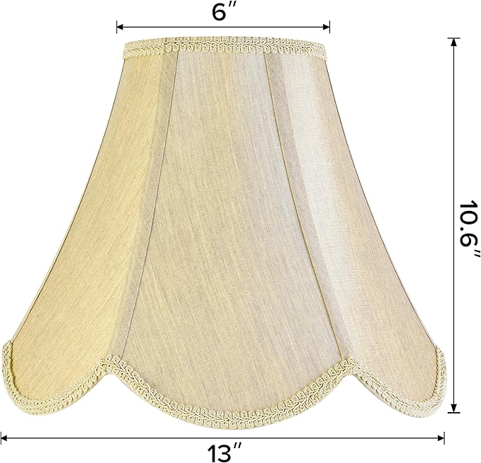 GO&SO Gold Lamp Shade Medium Bell Lamp Shades -Edge Petal Braid Design Scalloped Lamps Shade -6"Top x 13"Bottom x 10.6"Vertical Height (Spider) Replacement Lampshades for Table Lamps -Easy Assembly