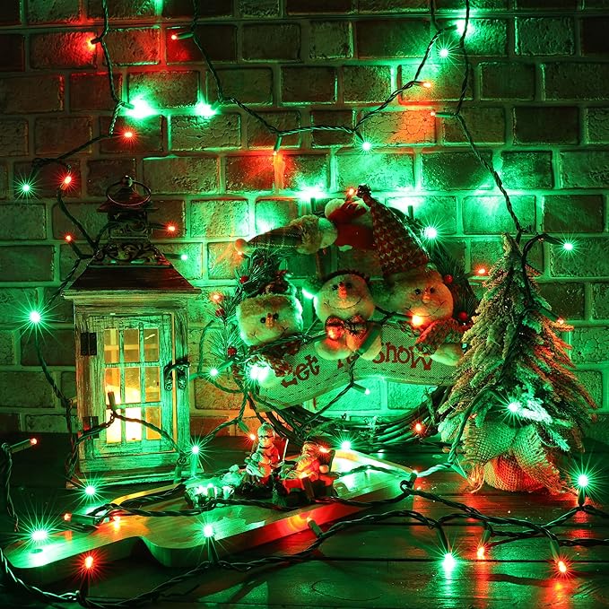 Brizled Red & Green Christmas Lights, 33ft 100 LED 5MM Christmas String Lights, Wide Angle Mini Christmas Lights Connectable, UL Listed Tree Light for Indoor Outdoor Xmas Room Party Decor, Green Wire