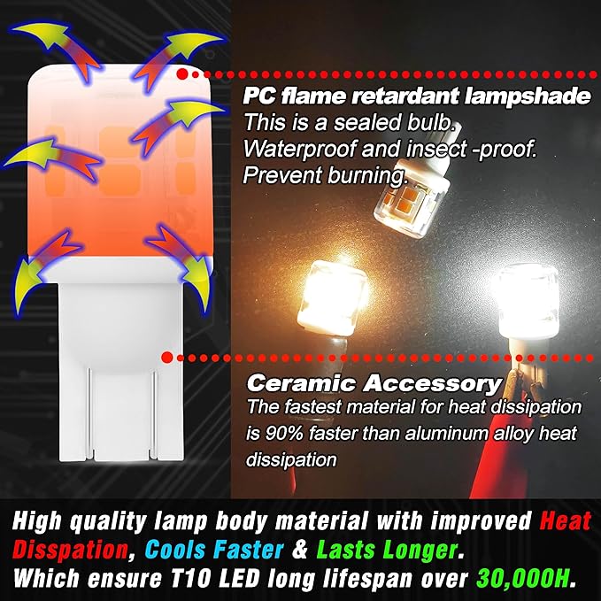 Low Voltage T5 T10 LED Bulbs 2 Watt Equivalent 11W 18W Warm White 2700K 300 Lumen AC/DC 12-24V 921 194 Wedge Base LED Bulb for Outdoor Landscape Walkway Lawn Path Step RV Camper Lights, 10 Pack