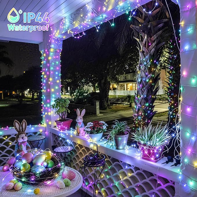 JMEXSUSS 2 Pack Solar String Lights Outdoor Waterproof, Each 100 LED 33FT Solar Fairy Lights Outdoor, 8 Modes Pastel Light for Outside Tree Patio Yard Party Easter Day Decorations