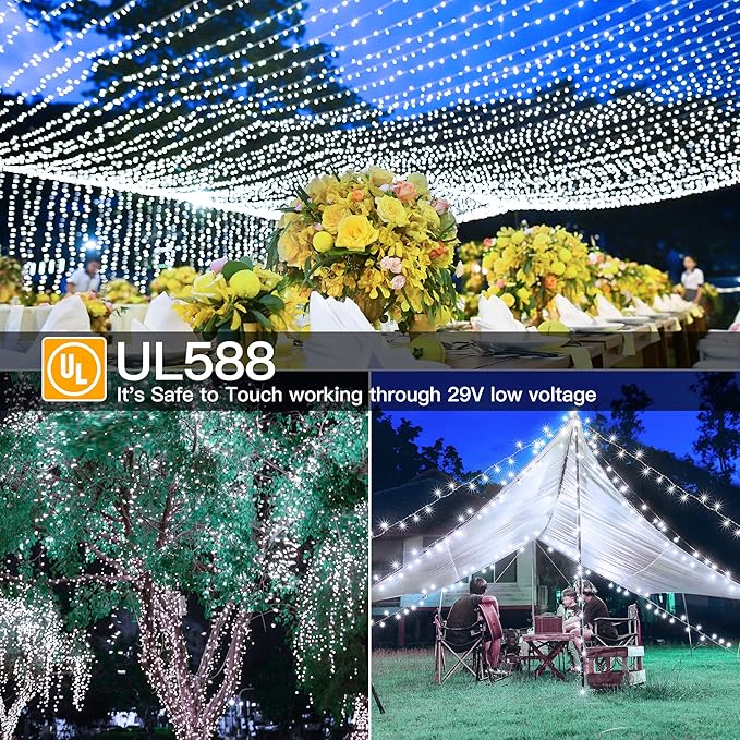 Ollny Christmas Lights Outdoor 800LED 262FT, Cool White Plug in Fairy Light with Remote, 8 Modes Waterproof Timers Dimmable LED String Lights for Indoor House Outside Bedroom Patio Balcony