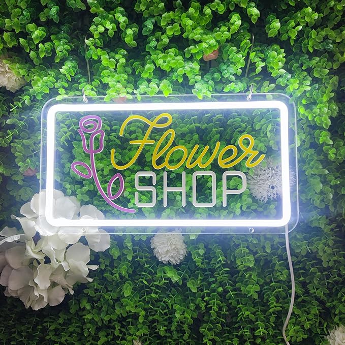 Flower Shop Neon Sign for Wall Decor,Led Neon Lights for Bedroom Wall Art Decor Usb Powered 35 * 19cm Man Cave Flower Shop Birthday Party Decor,SIGNVIA