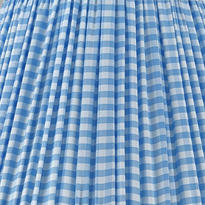 Springcrest Gingham Blue Plaid Pleated Cotton Cottage Core Empire Shade (9x16x11) - Springcrest