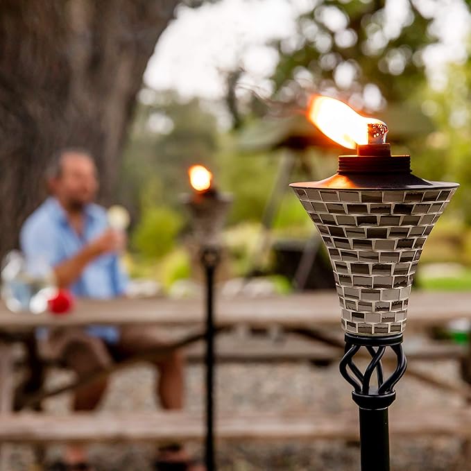 TIKI Easy Pour Ceramic Mosaic Torch – Gray Outdoor Decorative Lighting for Patio, Backyard & Lawn | Weather-Resistant Design, 62 Inches