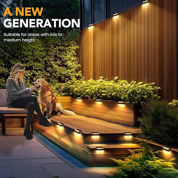 SOLPEX Solar Fence Lights, Solar Deck Lights Outdoor Waterproof Solar Powered for Step, Stair, Balcony,Front Porch,Garden, Walkway,Yard, Patio Decor, IP65 Waterproof (16 Pack, Warm White) 6 LEDs