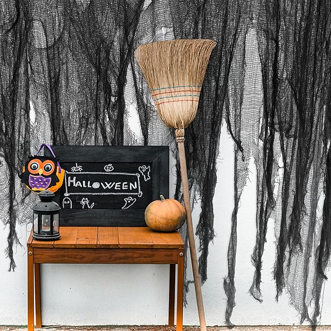 200" x 59" Halloween Spooky Cloth - Black Creepy Spooky Halloween Decorations - Large Size Scary Creepy Gauze for Halloween Party Supplies Stairway Window Table Doorways Decor