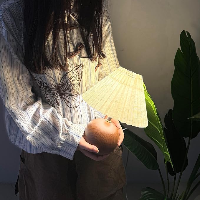 Ceramic Table Lamp for Bedroom, Small Space Pleated Cute Bedside Table Lamp with Switch, Night Light, Decor Desk Lamps for Living Room, Kids Room, Dorm, Office, Nursery with E26 LED Bulb