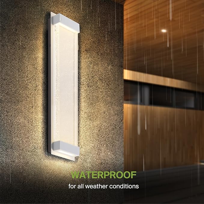 ASD LED 24" Bubble Glass Wall Light Fixture, Outdoor & Indoor Seeded Sconce | 3CCT, Waterproof, Dimmable, Up-Down Glow, ETL Listed | 22W 530LM 3000-5000K 100-277V | Porch Lighting | White, 2 Pack