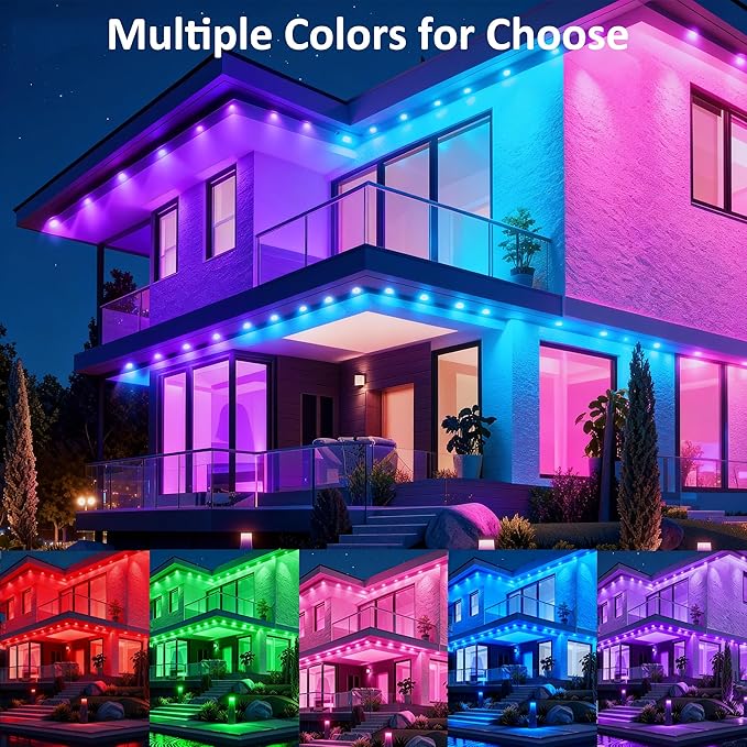 98FT Permanent Outdoor String Lights, RGB Multicolor LED Eaves Lights with APP & Remote, IP67 Waterproof Indoor Outdoor Christmas Halloween Party Garden Decor