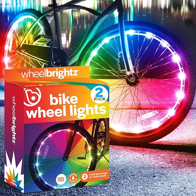 Brightz WheelBrightz LED Bike Wheel Lights - 2025 Edition with Superior Straps & LED-Weatherproof Shield! 14 Colors - Unmatched Durability, Visibility & 48+ Hours of Dazzling Illumination
