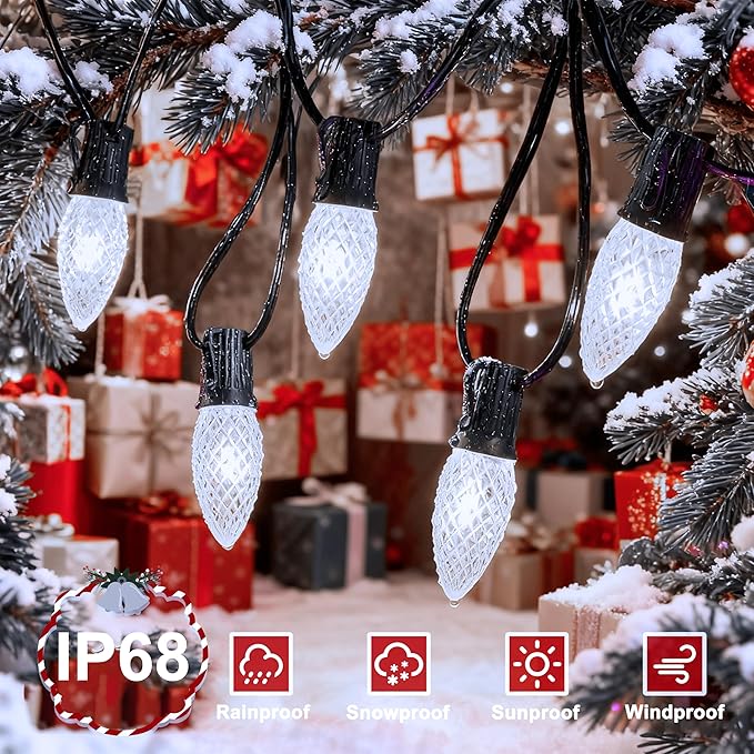 echosari 25 Pack C9 LED Replacement Christmas Light Bulbs, 0.8W UL Listed Commercial Grade Holiday Bulbs, C9/E17 Candelabra Base Sockets (Cool White)
